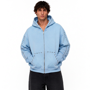 Custom Men's Zip Up <b>Hoodie</b> Heavyweight Cotton Fleece Streetwear Jacket With Embroidered Logo Private Label Apparel - Product Image 3