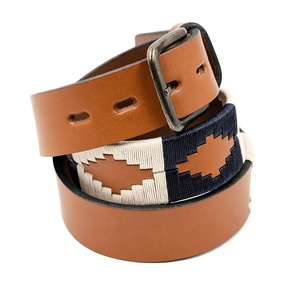 Ceinture Polo en Cuir Véritable Faite Main Personnalisable de Qualité Supérieure avec Surpiqûres et Broderies Multicolores pour Unisexe Durable - Product Image 1
