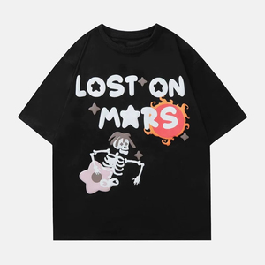 Camiseta Casual para Hombre Lost Mars Cartoon, Negra, 100% Algodón, Transpirable, Ecológica, Corte Regular, Cuello Redondo, Largo Regular - Product Image 1