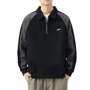 Sudadera de Hombre con Media Cremallera, Manga Raglán, Color Sólido, Cuello Camisero, Estilo Casual para Otoño, Tejido Transpirable de Felpa Francesa - Product Image 1