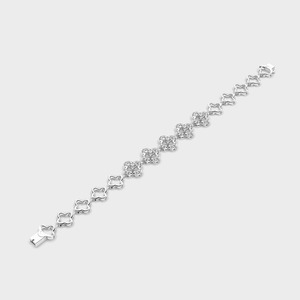 IGI Certified Princess & Round Diamond Clover Motif Diamond Link <b>Bracelet</b> in <b>Solid</b> 925 Sterling <b>Silver</b> - Product Image 3