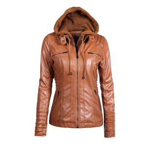 Blouson de moto en cuir PU imperméable uni pour femme grande taille 7XL avec casque de moto amovible, style décontracté punk - Product Image 4