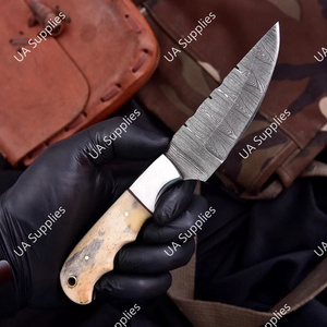 มีดใบตายเหล็กดามัสกัส UA Supplies สำหรับตั้งแคมป์และล่าสัตว์กลางแจ้ง ขนาด 203 มม. ด้ามจับทำจากกระดูกอูฐ แบบฟูลแทง  ปรับแต่งได้ตามต้องการ OEM/ODM/OBM - Product Image 6