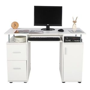 Modern White One-Door Two-<b>Drawer</b> Computer <b>Desk</b> with Bookshelf MDF Wood Office <b>Desk</b> with Storage Features - Product Image 6
