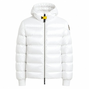 Men's <b>White</b> Hooded Stand <b>Puffer</b> <b>Jacket</b> Polyester Wadding Filled Zipper Closure Waterproof Windproof Casual Winter Wear Front - Product Image 4