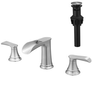 Rubinetto per Lavabo Bagno da 8 Pollici, Nichel Spazzolato, 3 Fori, con Scarico a Scomparsa e Doppia Leva - Product Image 1