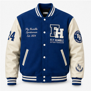 Veste universitaire Fly Humble pour homme, style streetwear, bleue, avec impression de lettres sur la manche, logo au dos, vêtements de sport, imperméable, hiver, pas cher - Product Image 5