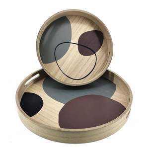 Plateau de service rond en émail avec poignées, plateau à boissons en bois imprimé sur mesure, plat décoratif pour aliments, vaisselle émaillée florale en gros - Product Image 2