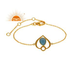 Designer 18k Gold Plated <b>Bracelet</b> Jewelry Manufacturer Natural Blue Chalcedony <b>Gemstone</b> <b>Bracelet</b> Vintage Collection - Product Image 4
