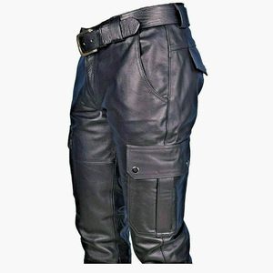 Low Price Men <b>Leather</b> <b>Cargo</b> <b>Pants</b> Wide Leg Casual Straight Leg Mid Waist Zipper Fly Baggy Pockets Streetwear Trousers OEM (RTS) - Product Image 5