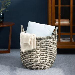 Zita 18 \ "X 18 \" X 19.6 \ "cesto multiuso in vimini tessuto resina bianco-grigio decorazione per la casa per asciugamano giocattoli manici - Product Image 4