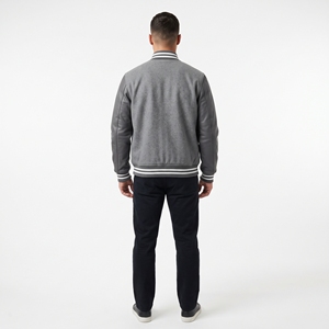 Chaqueta Varsity Gris para Hombre Dumela, Estilo Preppy, Parches Bordados, Cuello Camisero, Ropa de Invierno, Resistente al Viento, con Insignia - Product Image 4