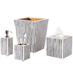 Modern Urban Sleek Mother of Pearl <b>Soap</b> Dispenser Tissue Box <b>Set</b> Elegant Striped MOP Bathroom Accessories Hospitality Decor Item - Product Image 2