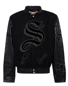 Veste universitaire San Antonio Spurs en laine et cuir Old English, noir - Product Image 1