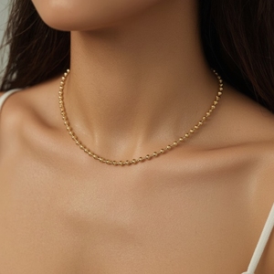 Collar de Cadena de Bolas de Oro Real de 14K, Joyería de Oro Elegante y Minimalista, Collar de Cadena de Bolas Fino y Delicado para Mujer, OEM Personalizado - Product Image 3