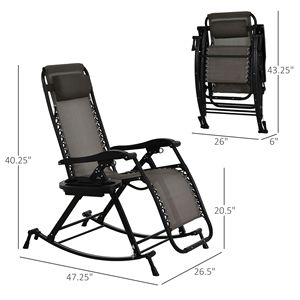 Sedia a Dondolo Pieghevole Anti-Gravità con Cuscino e Portabicchieri, Design Richiudibile, Sedia Reclinabile da Esterno per Arredamento da Giardino - Product Image 5