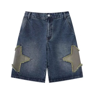 Nouvelle Arrivée Short Bermuda en Jean pour Homme Style Streetwear avec Broderie Patch et Design Unique Chrome Heart, Tricoté, Respirant et Infroissable - Product Image 1