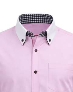 Chemise habillée rose ajustée pour homme, manches longues, boutonnée, col et poignets contrastants, formelle et décontractée, pour le bureau, en mélange de coton, OEM - Product Image 5