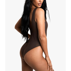 Women's One-Piece Swimsuit Eco-Friendly Breathable Spandex/Nylon Material <b>Thong</b> Bottom Solid Color Custom Design - Product Image 2