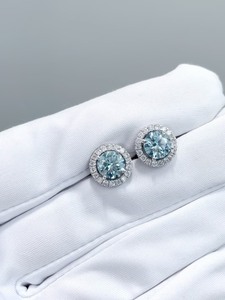 VVS DIAM VVER 1008 925 Sterling Silver <b>Blue</b> Lab <b>Diamond</b> Removable Halo Stud <b>Earrings</b> IGI Certified Unisex - Product Image 4