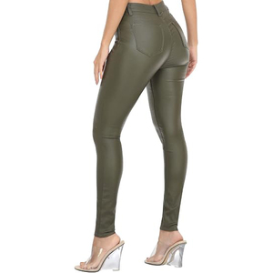 Pantalon en similicuir respirant et écologique pour femme, taille haute, coupe droite, extensible, style décontracté streetwear - Product Image 3