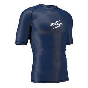T-shirt de compression Rash Guard pour homme, manches longues et courtes, noir, bleu marine, panneaux latéraux blancs, haut de performance pour l'entraînement sportif et la gym - Product Image 2