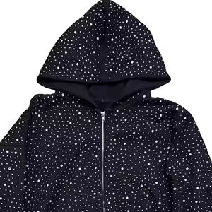 Sweat-shirt à capuche zippé personnalisé de luxe entièrement orné de strass pour hommes et femmes, style streetwear Y2K, coupe oversize, motif floral en cristal brillant, tissu épais - Product Image 6