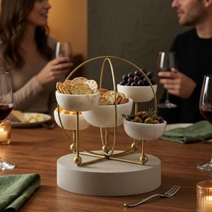 Multi Tier Metal Stand <b>Marble</b> Bowls Decorative Bowls <b>Sets</b> Ideal For Events Parties And Guest Entertaining Serving From India - Product Image 3