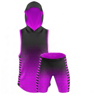Unisex <b>Purple</b> Gradient Hooded Sleeveless <b>Vest</b> Set with Hexagon Pattern Moisture Wicking Quick Dry Sports Wear for Adults - Product Image 1