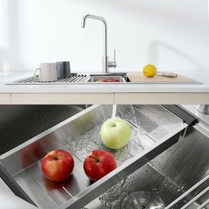 Évier de cuisine multifonctionnel 33'' x 22'' à cuve unique en acier inoxydable S304, à encastrer sous plan, avec accessoires faits à la main - Product Image 2
