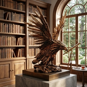 Sculpture d'aigle en bois artisanale, rustique, en teck et bois flotté, avec ailes écartées, pour décoration de sol, articles de décoration. - Product Image 4