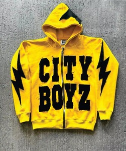 Sweat-shirt à capuche zippé en polaire noir pour homme City Boyz, design avec lettres appliquées, style streetwear, coupe ample - Product Image 5