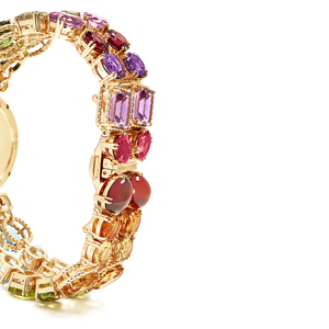Montre ronde de luxe pour femme avec cadran en strass et bracelet en pierres précieuses en or jaune - Product Image 3