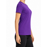 T-shirt à manches courtes pour femme, col rond, violet, coupe classique, 100% coton, couleur unie, respirant, jersey décontracté pour femme