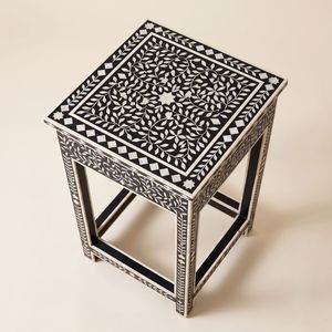 <b>Black</b> Bone Inlay Side Table Floral Pattern Handmade Indian Luxury Accent Table Decorative Inlay Furniture Accent Furniture - Product Image 2