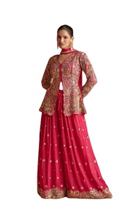 Lehenga Choli Rojo Tradicional Indio de Diseñador, de Última Moda, Cosido, para Novias y Fiestas, de Chinon, Corte Ajustado, Directo, el Más Vendido - Product Image 2