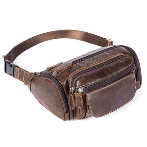 Unisex Leather Waist Bag With Zipper Closure Barrel-shaped Design For Daily Use - Product Image 3