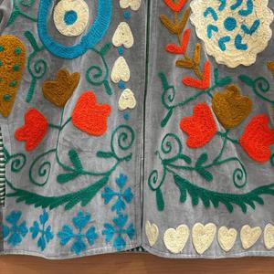 Vintage Embroidered Velvet <b>Jacket</b> <b>Women</b> Boho Floral <b>Zip</b> <b>Up</b> Coat Ethnic Folk Art Outerwear Mandarin Collar Full Sleeve - Product Image 3