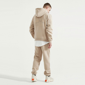 Ensemble de survêtement pour homme en coton 100% écologique, couleur beige uni, à capuche, décontracté, sweat-shirt à manches longues, pantalon de jogging, deux pièces - Product Image 2
