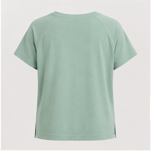 Camiseta Corta de Cuello en V para Mujer, Color Verde Menta, Corte Holgado, Modelo WTS-0121 - Product Image 2