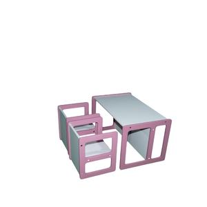 โต๊ะและเก้าอี้รูปทรงกล่องสี่เหลี่ยมสำหรับมุมอ่านหนังสือในห้องเด็ก ทำจากไม้อัดสนอเมริกัน - Product Image 1