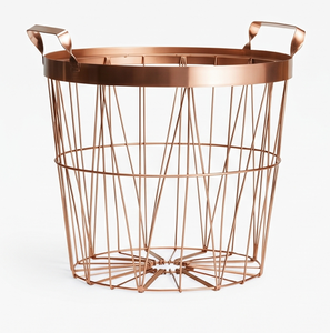 Panier de rangement en fil métallique géométrique moderne avec poignées, finition cuivre, organisateur multi-usages pour la maison - Product Image 1