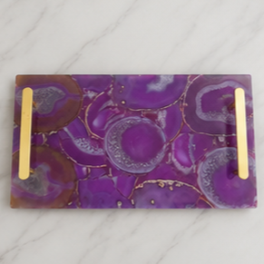 Rectangular Purple Marble <b>Storage</b> Tray With Gold Handles Modern Design Living Room <b>Tabletop</b> Accessory - Product Image 3