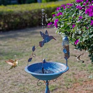 Blue Colored Outdoor Decor Metal Pedestal Birdbath <b>Garden</b> Decorative Round Shape Feeder and Birdbath - Product Image 1