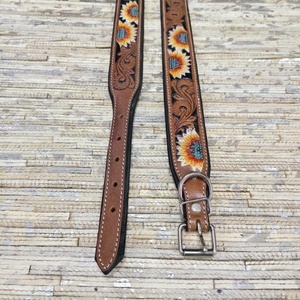 Collar de Cuero Genuino Vintage Venus Leathers para Perro con Bordado de Girasol y Hebilla Metálica Impermeable para Accesorios de Bolsos - Product Image 1