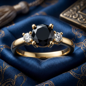Anillo de Diamantes Negros y Blancos Redondos Reales |   Anillo de Oro con Tres Piedras, Elegante para Uso Diario, Joyería Fina, Regalo para Mujer, Estilo Clásico - Product Image 5