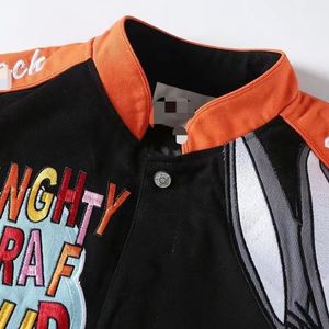 Blouson Bomber Homme Noir Orange Broderie Personnages Streetwear Automne Col Rabattu Coupe Classique - Product Image 4