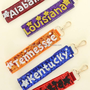 State Name Sequin Keychain Custom Beaded Embroidered Eco-Friendly Lightweight Adjustable Fashion Bag Charm Souvenir Gift - Product Image 1