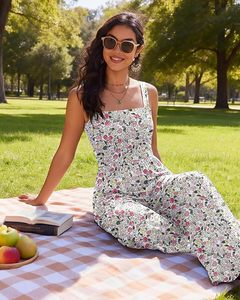 Mono sin tirantes con estampado floral para mujer, transpirable, de cintura alta, estilo bohemio, largo completo, de rayón, holgado, para primavera, verano y playa - Product Image 2