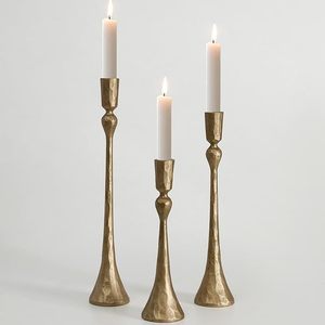 Hand Cast <b>Brass</b> Rose Bud Taper Candle <b>Holder</b> Botanical Vine Metal <b>Candlestick</b> with Leaf Sprigs & Petaled Bloom Cup - Product Image 2